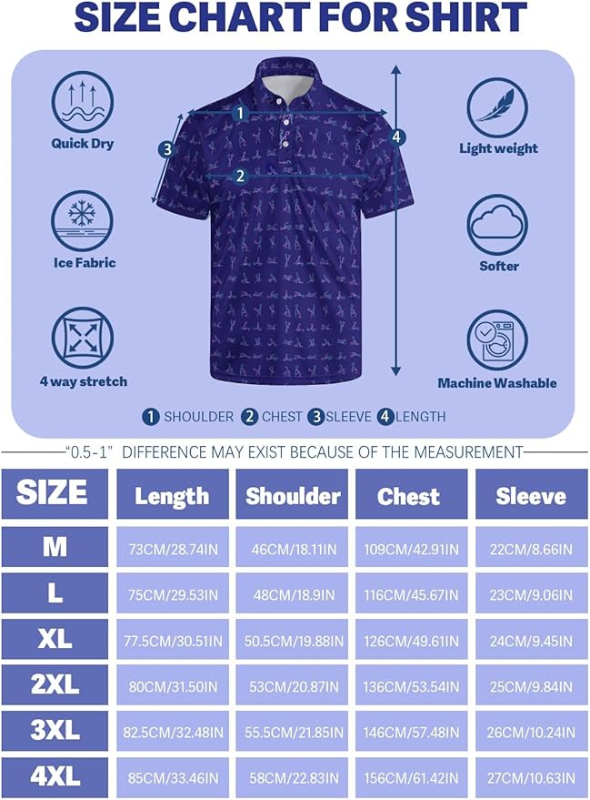 HUURAY Funny Golf Polos for Men Funny Print Short Sleeve Shirts Quick Dry Polo Shirts Hawaiian Shirt Performance Golf Outfits