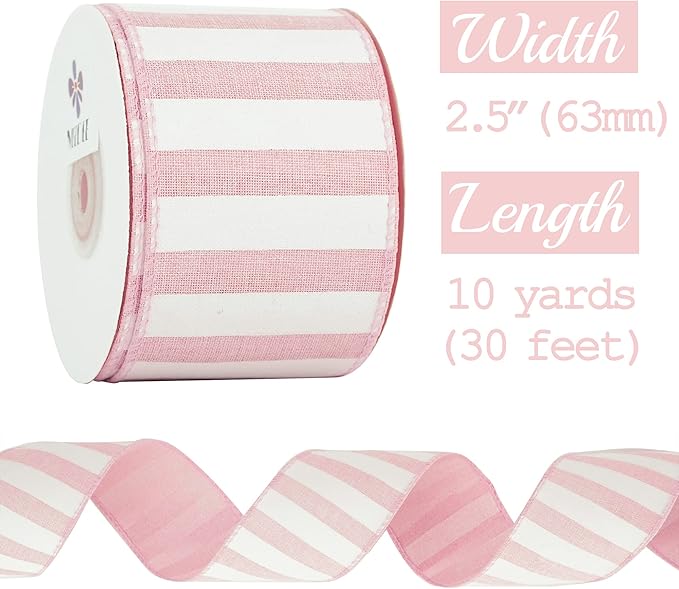 MEEDEE Pink Striped Burlap Ribbon - Image 2