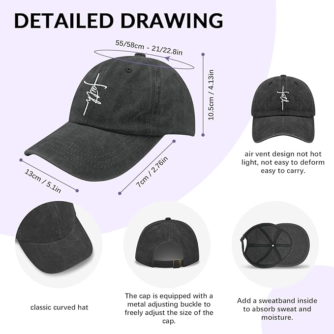 Christian Hats for Men Women, Jesus Baseball Cap, Adjustable Cotton Embroidered Christian Hats