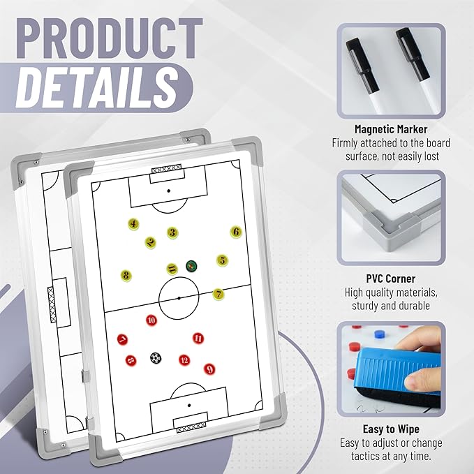 ZPU Soccer Coaching Board, Magnetic Soccer Whiteboard for Coaches, Soccer Tactics Clipboard with Dry Erase, Marker Pen, Magnets and Storage Bag, for Teaching and Game Plan