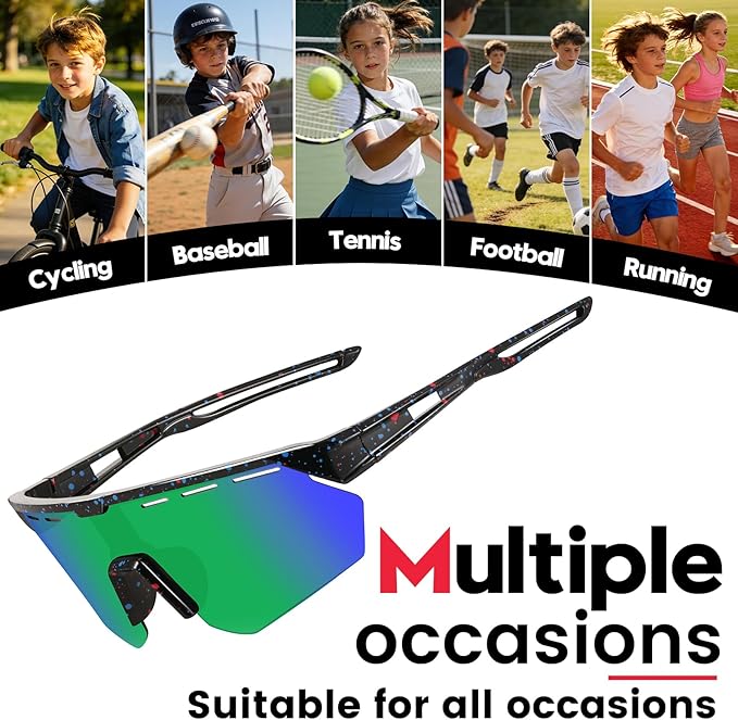 Youth Sports Sunglasses for Boys Girls Age 3-10, Lightweight Frame Kids Baseball Softball Cycling Sunglasses