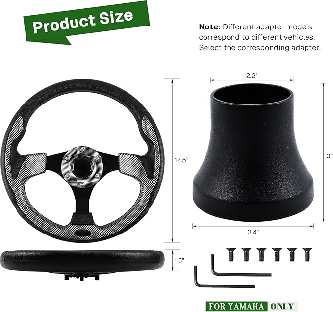 Golf Cart Accessories Steering Wheel and Golf Adapter for YAMAHA Golf Carts Adapter Skid-(5156black gray)