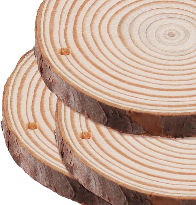 60 Pieces Wood Slices with Hole, 3.5-4 Inch Unfinished Round Wooden Circles - Image 6