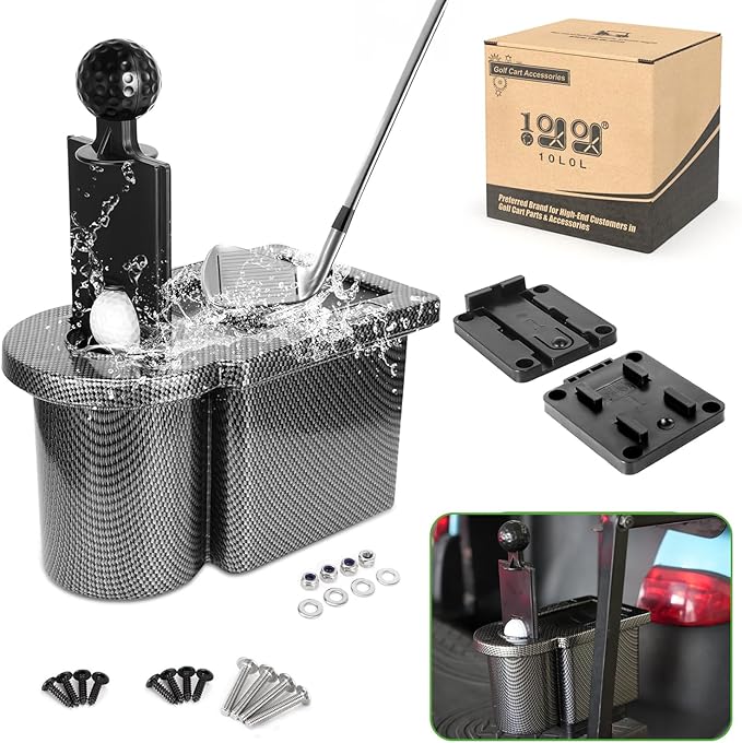 10L0L Golf Cart Ball and Golf Club Head Cleaner/Washer 2-in-1 with Universal Bracket-Removable-Fits EZGO TXT RXV & Club Car DS Precedent & Yamaha Models