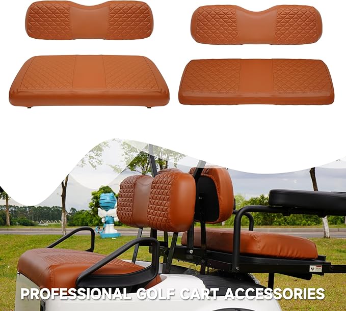 XUANYUDG0769 Golf Cart Front and Rear Seat Covers for EZGO TXT/RXV Club Car DS/Precedent Yamaha G29, Vinyl Leather Made/Adjustable Straps and Retractable Buckle/No Stapler Required,4PCS