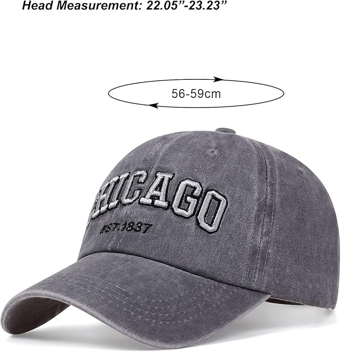 Chicago Hat for Men Women 3D Embroidery Vintage City Dad Hats Baseball Cap