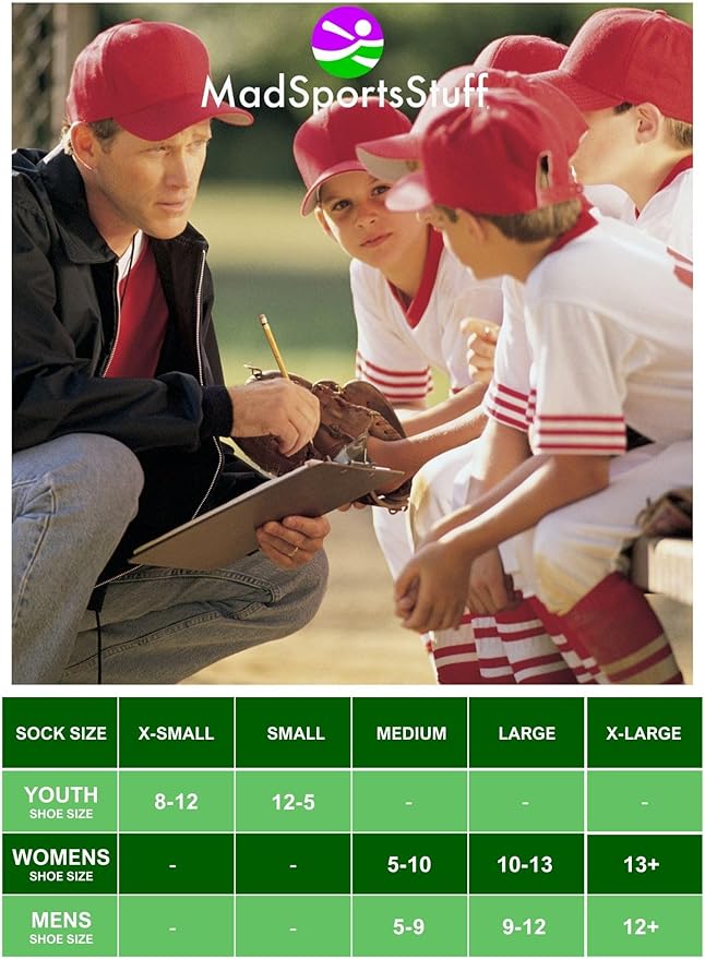 MadSportsStuff Softball Socks Baseball Socks | White & Team Colors | USA Made | Sizes for Girls, Youth Boys, Men & Women