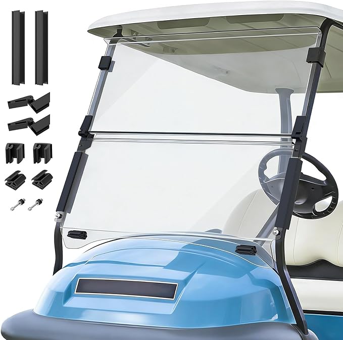 Golf Cart Windshield for Club Car Precedent,Tempo,Onward 2004-up Gas/Electric Golf Carts, Foldable PC UV Resistant Club Car Windshield（Tinted/Clear） (37.59" W x 33.96" H)