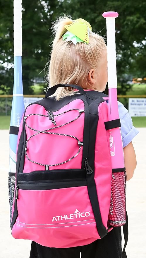 Athletico Youth Baseball Bag - Bat Backpack for Baseball, T-Ball & Softball Equipment & Gear | Holds Bat, Helmet, Glove | Fence Hook