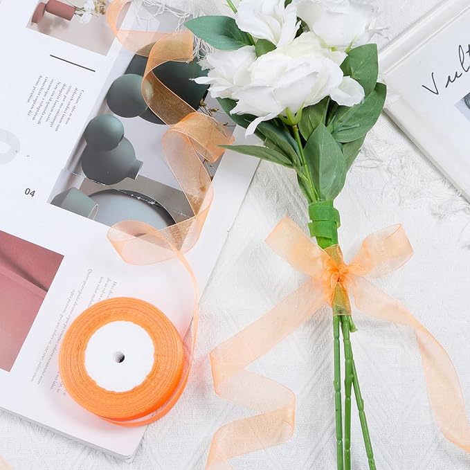 Ribbon for Gift Wrapping 3/4 inch Orange Sheer Organza Ribbon for Flower - Image 4