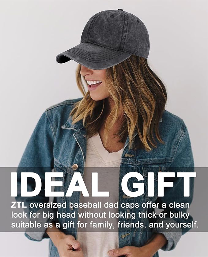 Oversize XXL Baseball Cap for Big Heads 23.6"-25.6", Extra Large Cotton Baseball Hat, Plus Size Unstructured Dad Hats