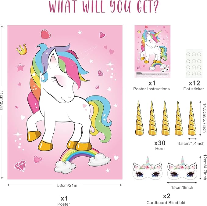 ASTARON Pin The Horn on The Unicorn Birthday Party Game - Image 2