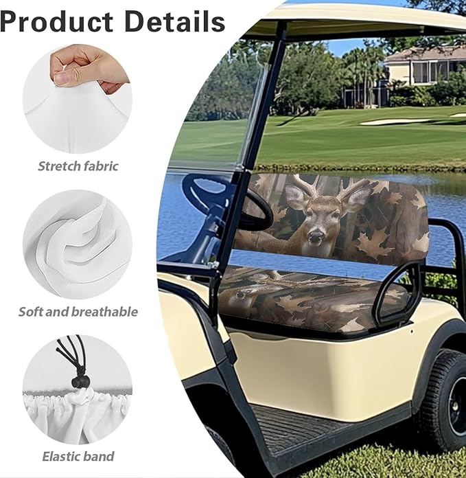 Suobstales Golf Cart Front and Rear Seat Cover Set for EZGO TXT RXV & Club Car DS 2 Passenger, Washable Bench Seat Covers Kit