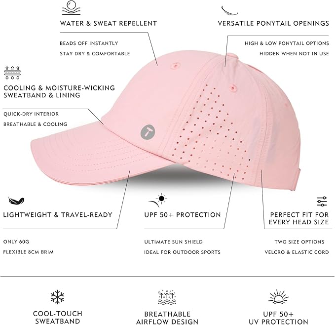 TOP-EX UVCOOLIX™ Cooling High Ponytail Everyday Sports Hat for Women, Breathable Running Golf Walking, UPF 50+ Foldable