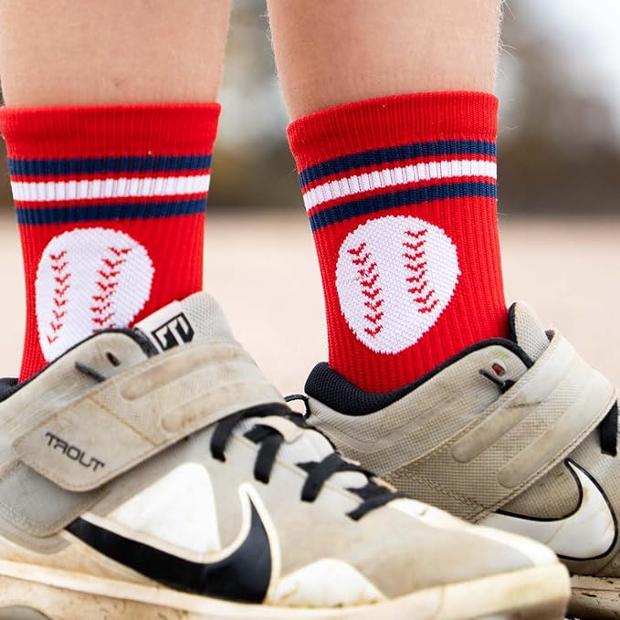 ChalkTalkSPORTS Baseball Performance Crew Socks - Boston Socks - Youth & Adult - Baseball Mid-Calf Socks