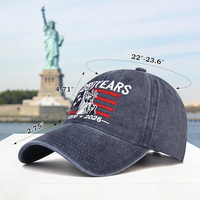 2 Pack USA 250th Anniversary Washed-Cotton Baseball Cap Patriotic Hat American 250 Year Merchandise for Men Women