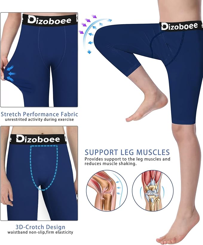 Youth Boys Compression Pants One Leg 3/4 Athletic Leggings for Sports Kids Basketball Tights Football Baseball Pants