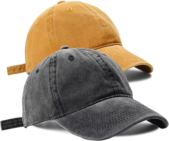 2 PCS Baseball Cap Golf Hat Washed-Cotton Plain Original Classic Cotton Vintage Adjustable Dad Hatsfor Men Women