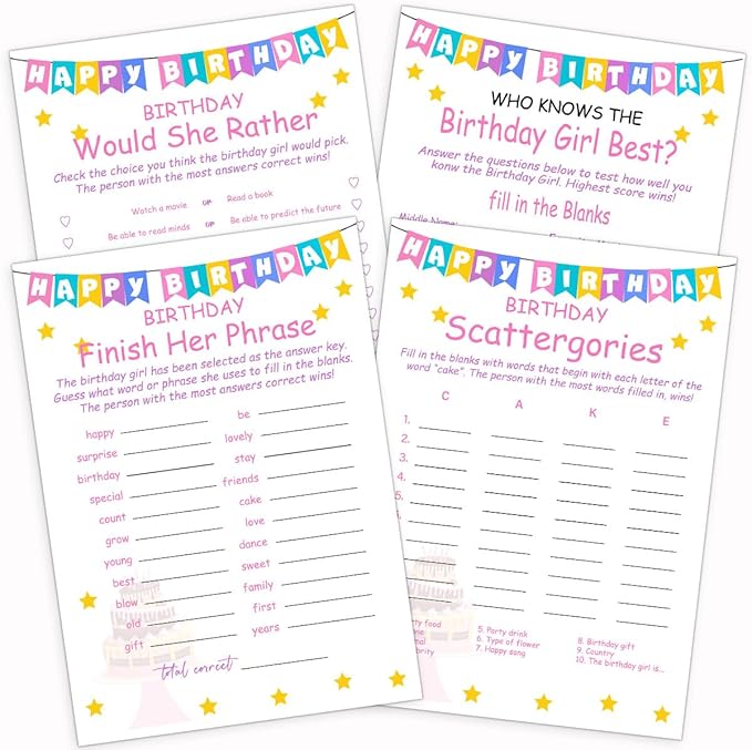ALodr Girls Birthday Party Set, 20 Birthday Double Sided Cards Set, Girls by ALodr