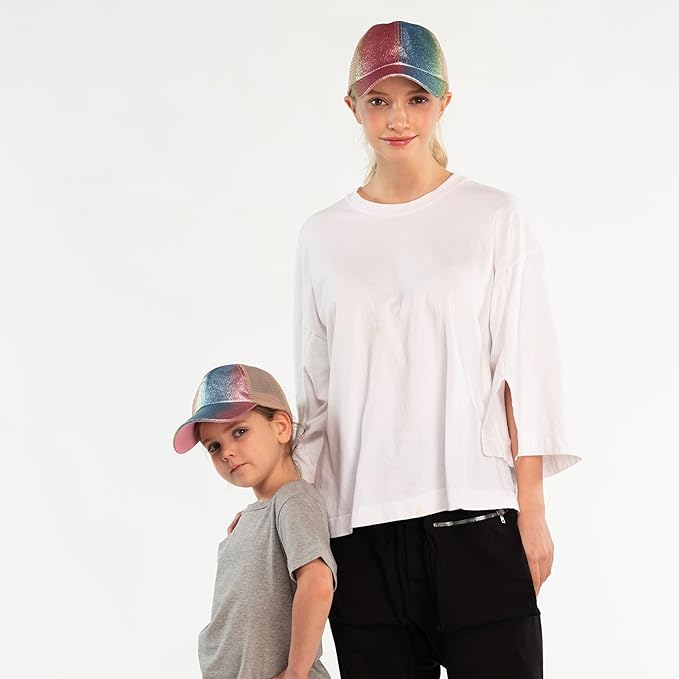 C.C Ponycap Messy High Bun Ponytail Adjustable Glitter Mesh Trucker Baseball Cap