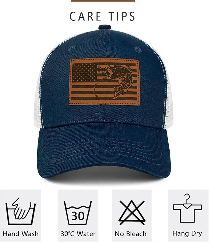Fishing Hat Fishing Gifts for Men Bass Fish Flag Gear Accessories Stuff Trucker Hat Snapback Baseball Cap