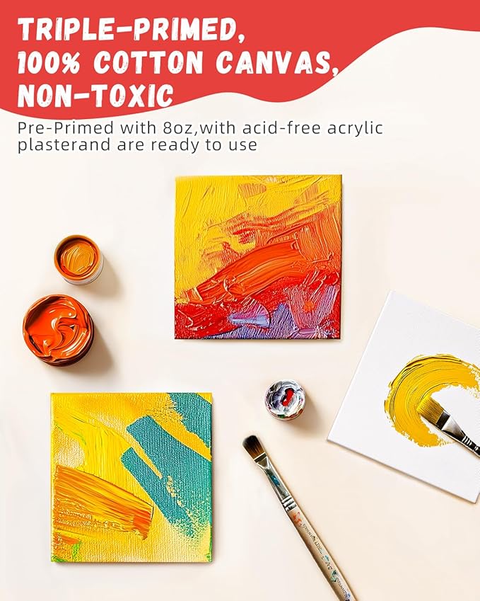 Simetufy Small Painting Canvas Panels 6x6 Inch, 12 Value Pack - 8 Oz Triple - Image 5