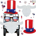 Leyndo 4th of July Parade Golf Cart Decoration Kit Independence Day Hat and Cute Beard Patriotic Parade Golf Car Kit for Memorial Independence Day Car Decor