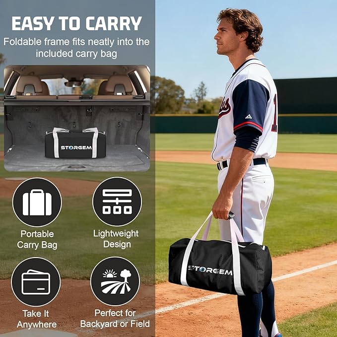 Storgem 6'X6' Baseball Softball Practice Net, Portable Baseball Net for Batting, Hitting, Pitching and Fielding, Carry Bag, Strike Zone and Batting Tee, Great for Kids Adult Youth