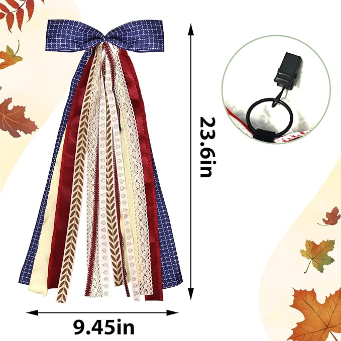 Large Blue Buffalo Plaid Ribbons Bow - Image 2