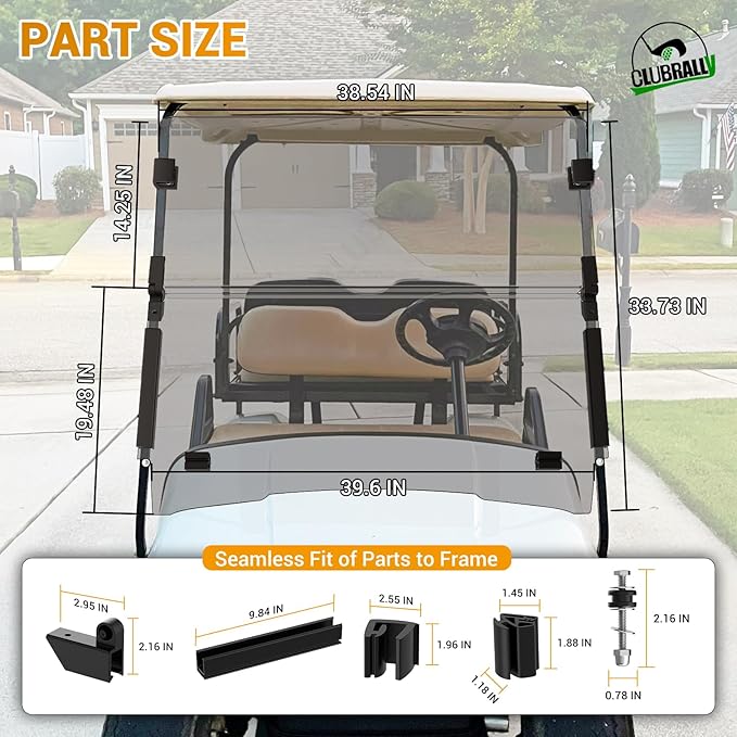 Golf Cart Windshield, Fold Down and Anti-UV Windshield Kit for 1995-2013 EZGO TXT/DCS/PDS Golf Cart, 40.6" W X 33" H, Tinted/Clear