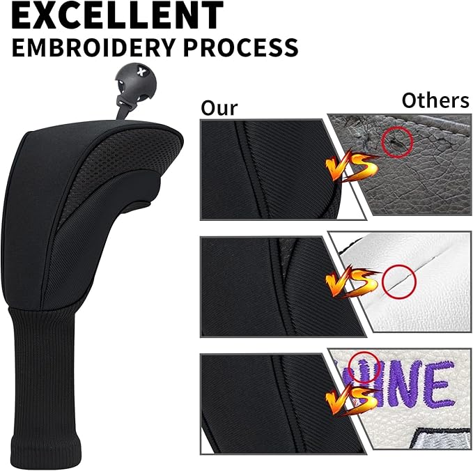 Golf Club Head Covers for Woods 3/4/5/6 Pieces Long Neck Mesh Sports Golf Club Headcovers Set with Interchangeable No. Tags 3 4 5 6 7 X Golf Accessories for Men Women