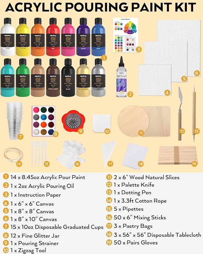 Nicpro 14 Colors 8.45oz Acrylic Pour Paint Supplies Kit, Large Volume Premixed - Image 3