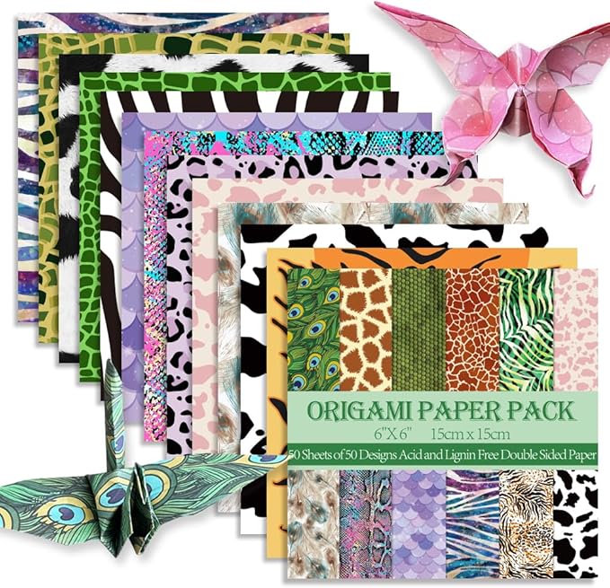 Square Origami Paper 6x6 Double Sided 50 Sheets 50 Colors 70GSM Origami Kit by Mifuner