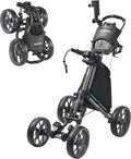 FLAGTAG Golf Push Cart 4-Wheels,Folding Golf Cart, Golf Pull cart with Cup Holder,Umbrella Holder,Cooler Bag, Foldable with one-Click,Handle Height Adjustable,Drink Holder,Walking Push cart