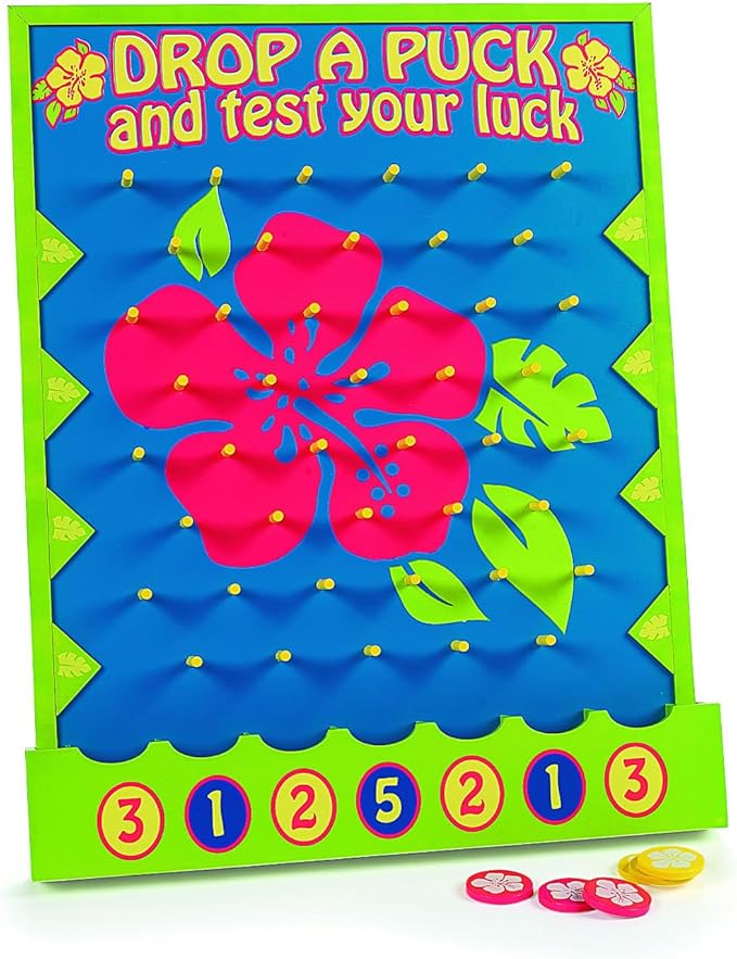 Fun Express 16" x 20" Tropical Luau Multicolor Wood Tabletop Disc Drop Game - Image 3