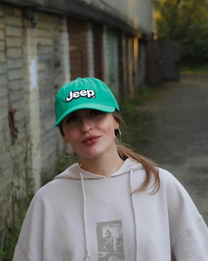 Jeep Women’s Ponytail Hat – Garment Washed Cotton Twill Baseball Cap, Chenille Logo, Adjustable Strap, Low Profile