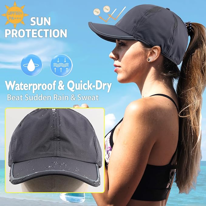 SHINCHIC Womens Ponytail Baseball Cap UPF50+ Waterproof Golf Hat High Bun Pony Cap Breathable Dad Hat for Outdoor
