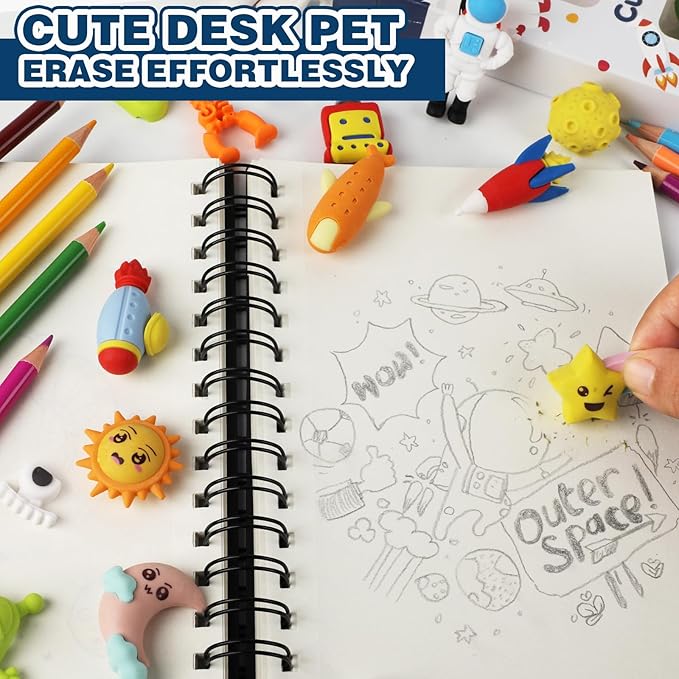 Erasers Set for Kids, Space Astronaut Pencil Eraser Bulk for Kids, Take Apart - Image 4