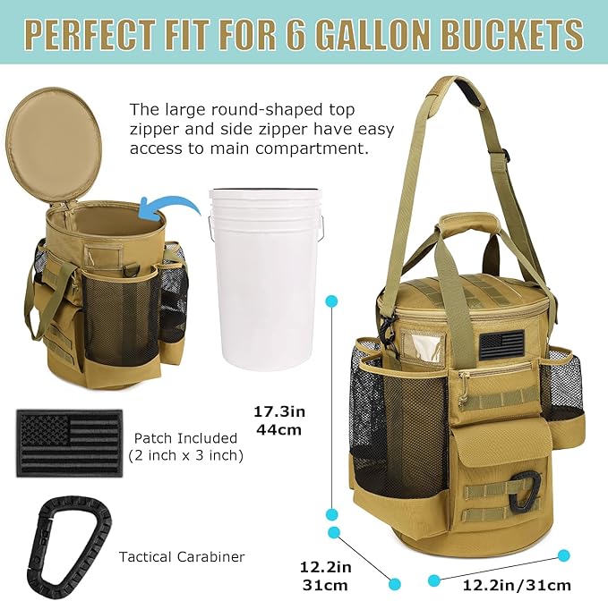 Baseball Bucket Bag Baseball Coaching Accessories Organizer Tactical Style Softball Bucket Bag with Anti-Slip Bottom, Multiple Pockets for Bat, Gloves, Scoreboards