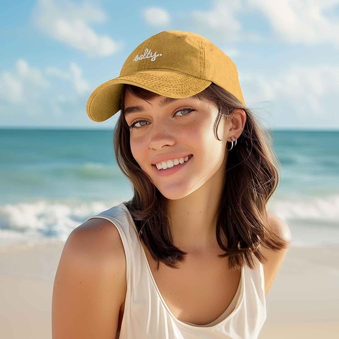 DALIX Salty Embroidered Cotton Beach Baseball Cap Adjustable Dad Hat Womens