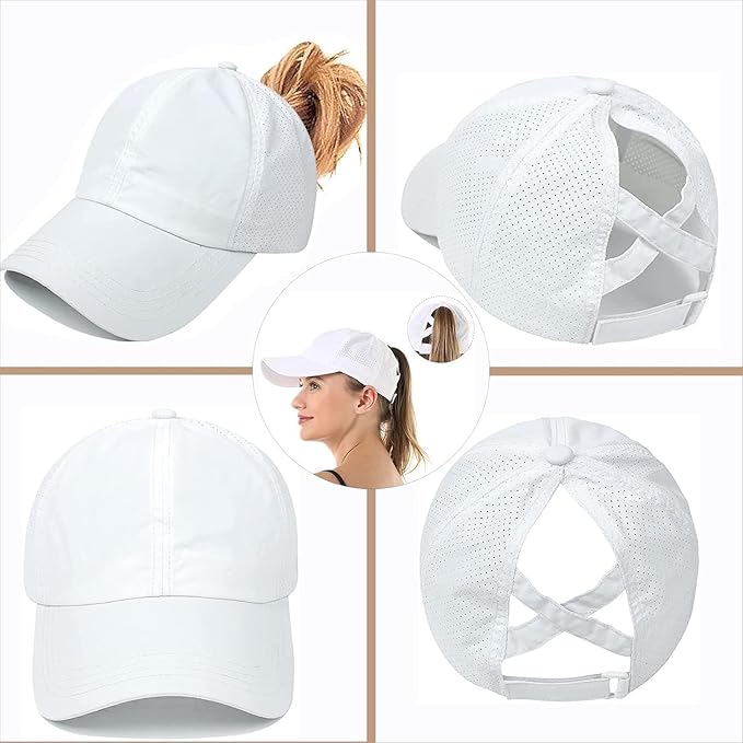 Criss Cross Hat Washed Distressed Baseball Cap Ponytail Hat High Messy Bun Ponycap for Women