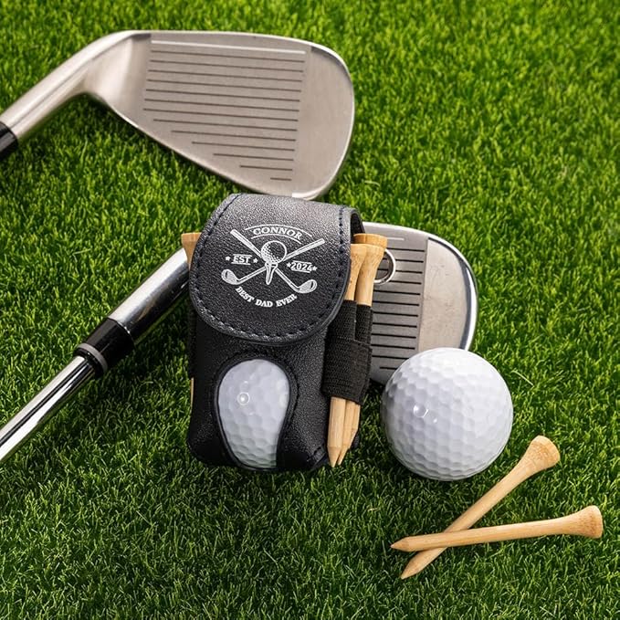 CALLIE Personalized Golf Ball & Tee Holder - Custom Name on Leather Golf Pouch with Belt Clip, Gifts for Golfers