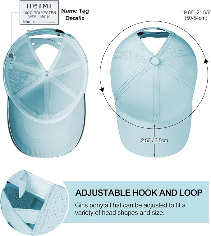 Little Girls Reflective Baseball Cap Criss Cross Ponytail Hat Kids Quick Dry Mesh Summer Sports Hat for Toddler Ages 3-8