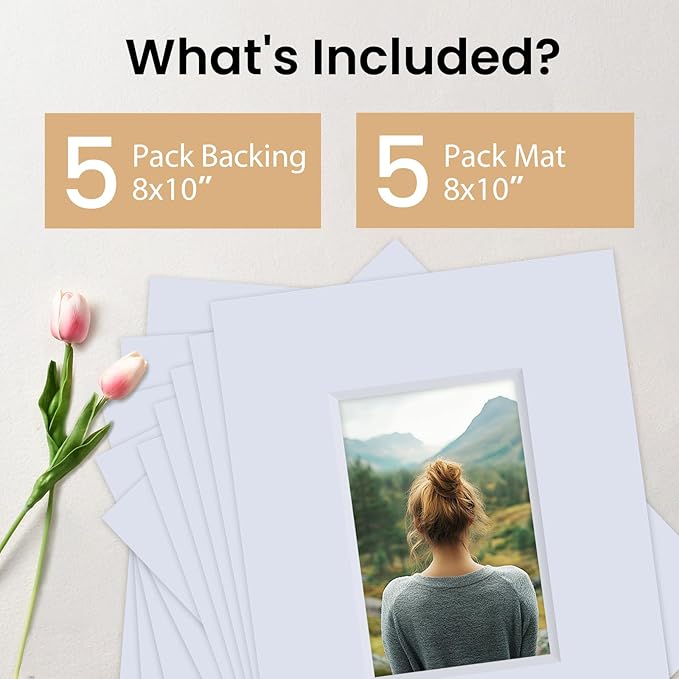 Falling in Art 5 Pack Acid Free 8x10'' White Picture Mats Board Show Kit - Image 3