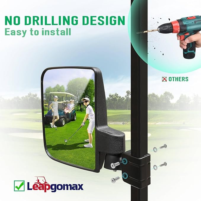 No Drilling Golf Cart Side Mirrors with Built-In Reflector, Universal Golf Cart Mirrors Fit For EZGO, Club Car, Yamaha, ICON, Star, Zone Golf Carts Large HD Shatterproof Folding Side View Mirrors