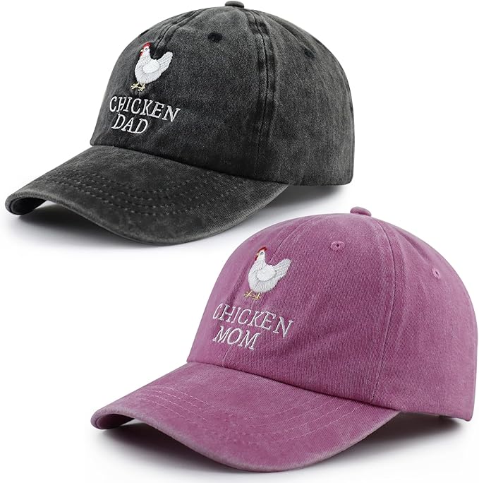 Chicken Mom and Chicken Dad Hat for Women Men, Funny Adjustable Cotton Embroidered Farm Hen Lovers Baseball Cap