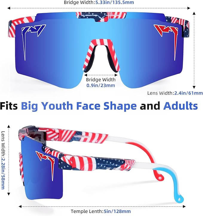 2-Sizes Kids Youth Baseball Sunglasses Men Women Vipers Sunglasses Softball Boys Girl True Polarization &UV Protection