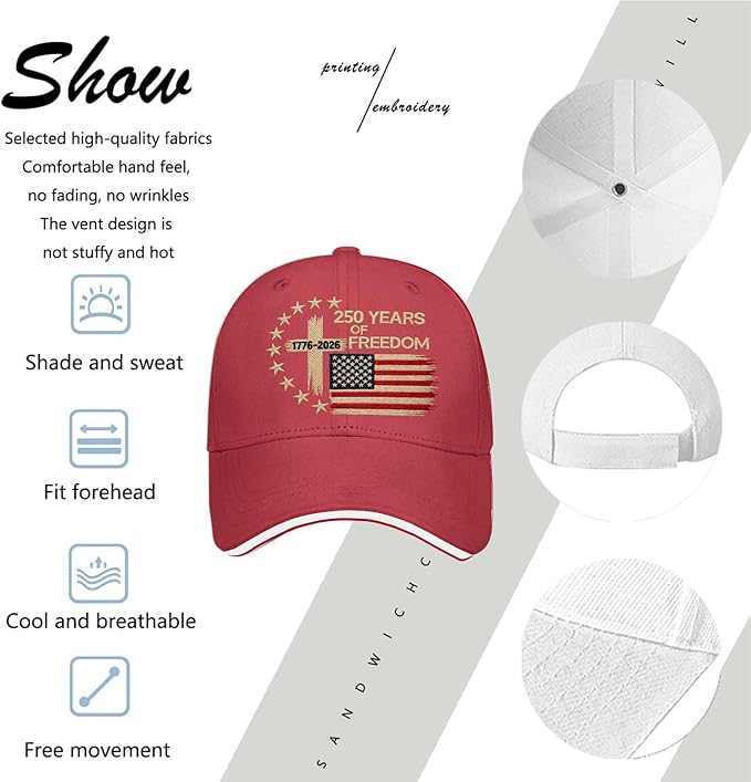 US 250 Years Freedoms 1776-2026 250th Birthday Embroidered Hats Garde Cap for Him