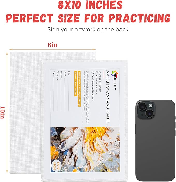 Simetufy Canvas Boards for Painting, 8 x 10 Inch Blank Panels, 100% Cotton for - Image 8
