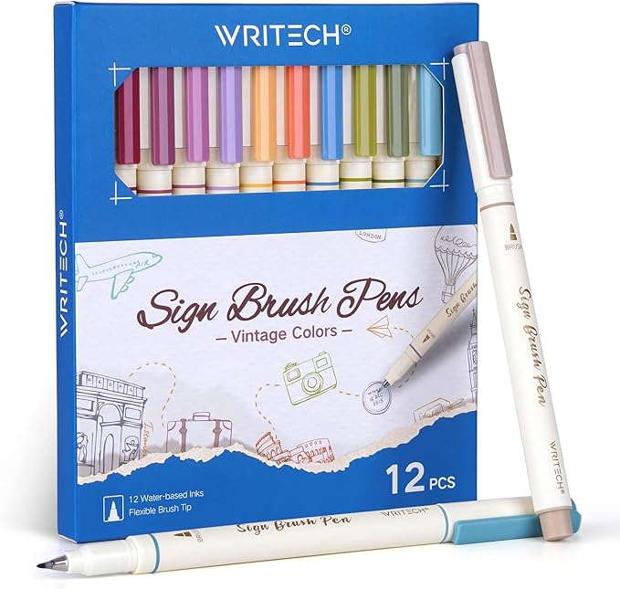 WRITECH Arts Sign Brush Pen Brush Tip Marker Felt Tip Water Based Ink Color by WRITECH